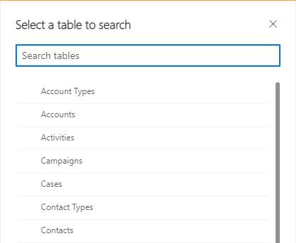 Dataverse Search - Select Table