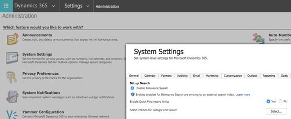 Enable Dynamics 365 Relevance Search