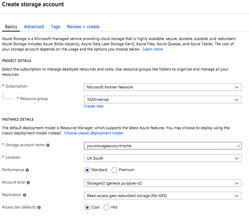 Create Azure Storage Account